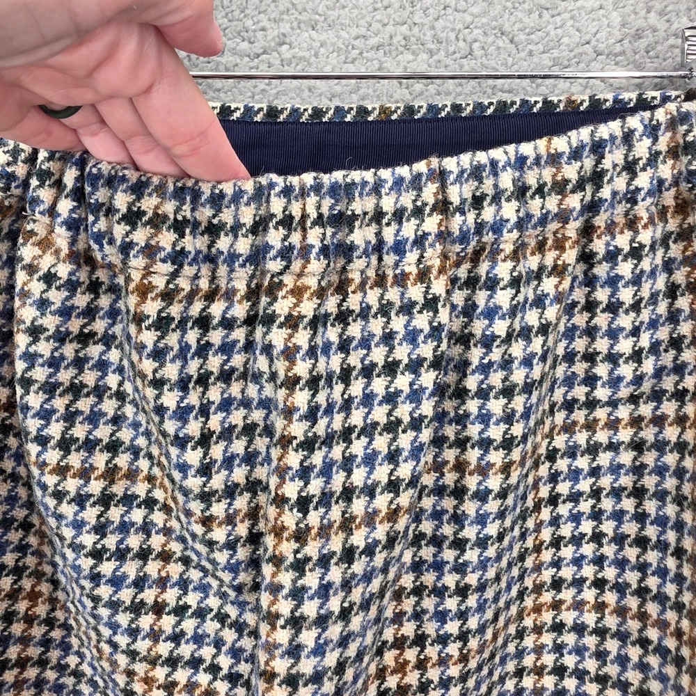 J.Crew Womens 2 Houndstooth Wool Mini Skirt Ruffle Hem Blue Brown Plaid Lined - Picture 6 of 11